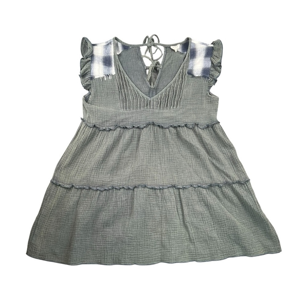 POL Chelsea Ruffle Plaid Sleeveless Tie Mini Dress In Size S